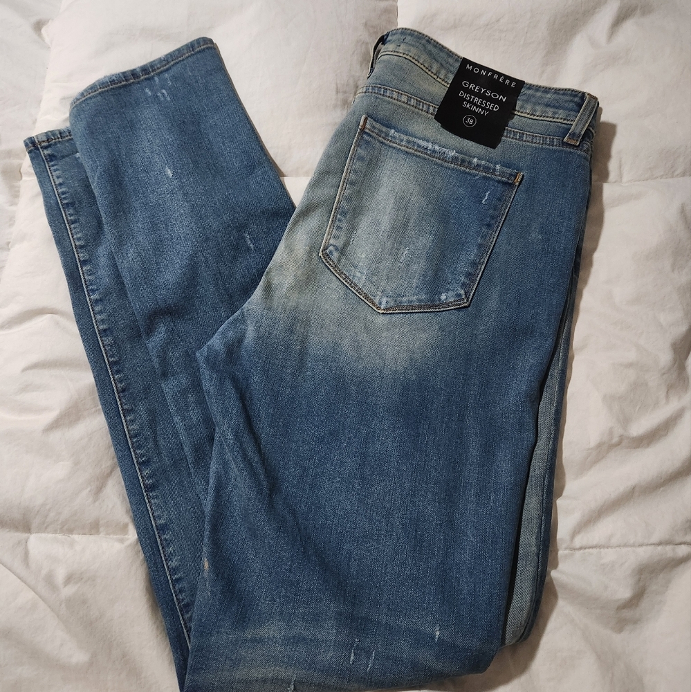 MONFRÈRE Greyson Ripped Knee Skinny Fit Jeans Men's 38 Distressed NWOT